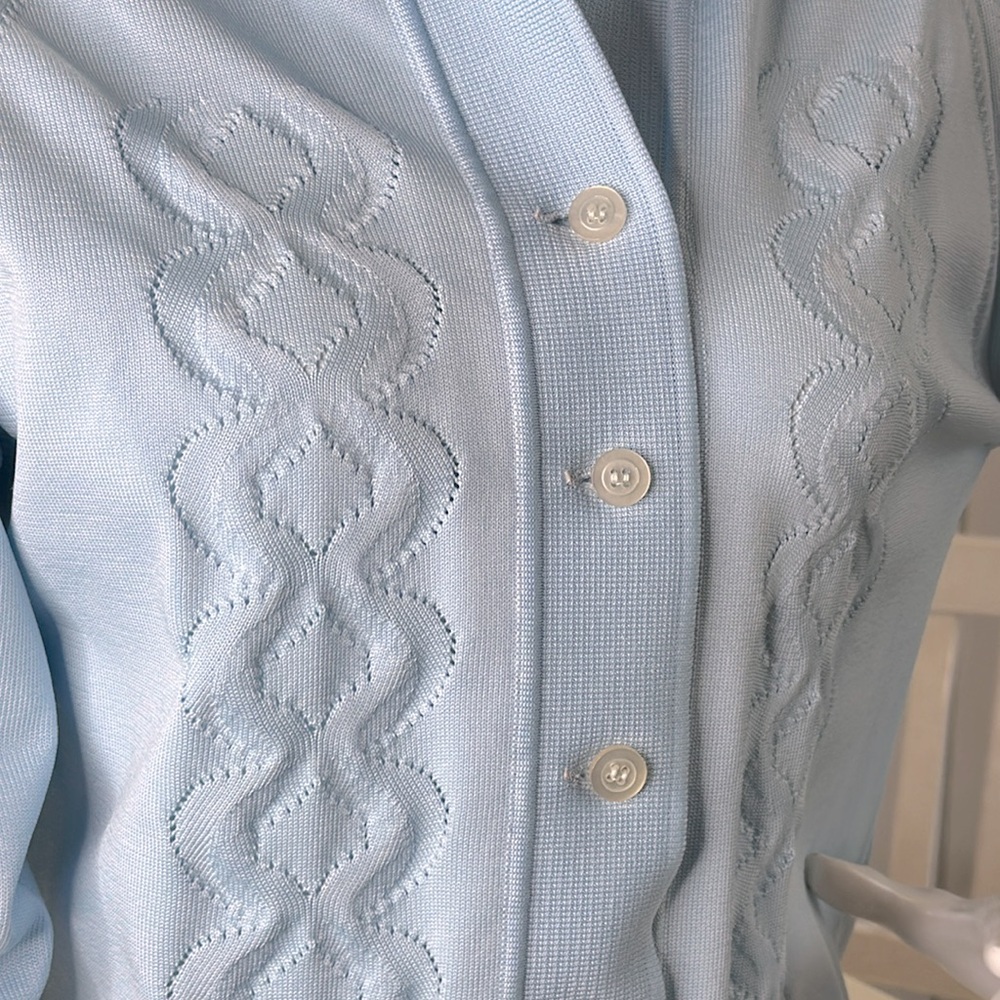 Vintage 1970s SILAN TREVIRA made in Italy, grandmacore baby blue cardigan sm - Picture 5 of 12